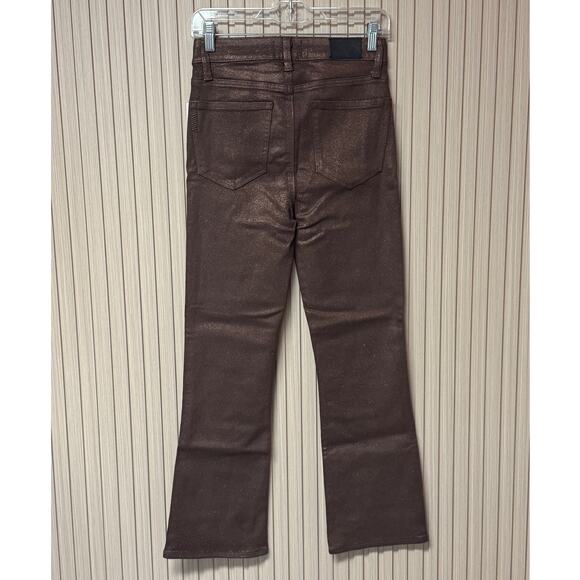 PAIGE Claudine Bronze Shimmer Luxe Coating Ankle Flare Jeans Size 26 - Picture 3 of 16